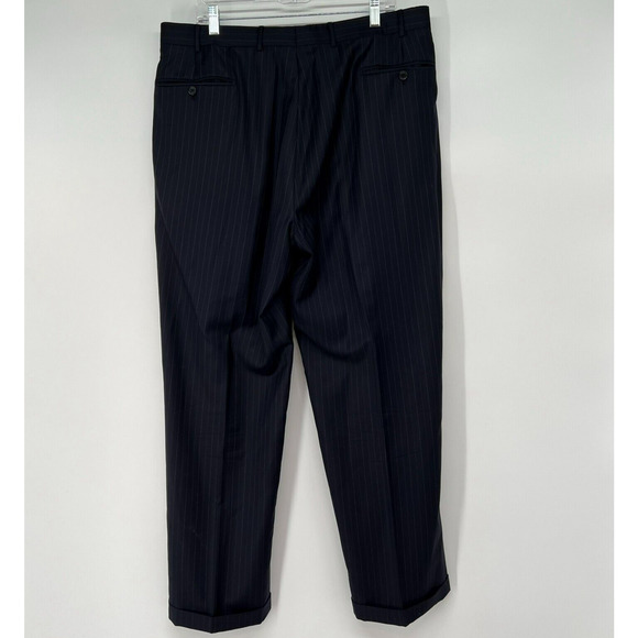 Corneliani Mens Dress Pants Sz L 37x32 Black Striped 100% Extra Fine Virgin Wool - Picture 2 of 10